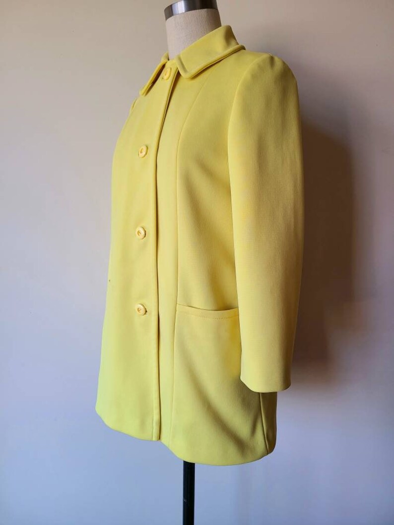 70s mod coat poly knit yellow short coat Del Mar by Rice  size medium