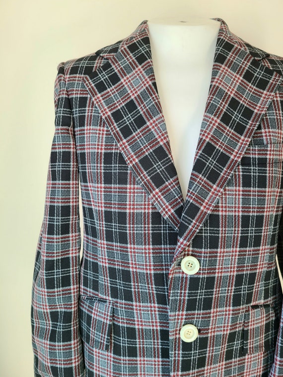 70's Plaid sports coat / plaid double knit disco … - image 3