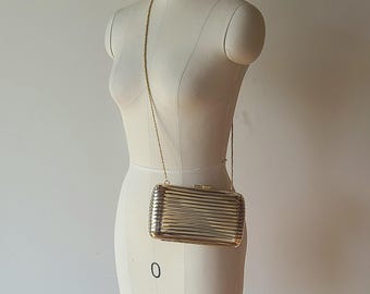 Vintage Palizzio ribbed two toned gold and silver metalic hard shell evening shoulder bag or clutch