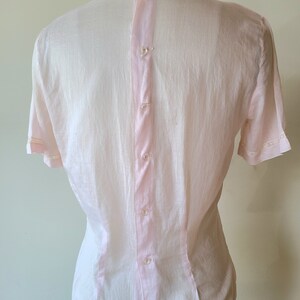 50's sheer lace blouse/ pink cotton fitted button back blouse with lace / by Patty Woodard of California size XS image 8