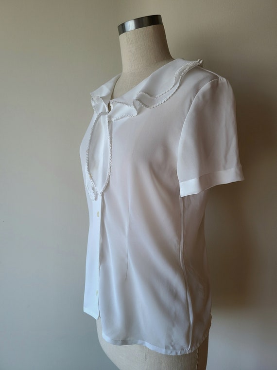 80's Ruffled blouse/ poet blouse / semi sheer sho… - image 6