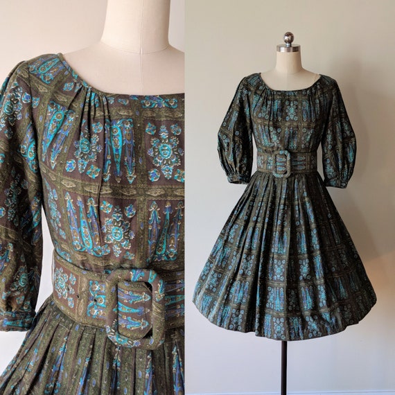 50s dress/ Bohemian peasant dress / flannel cotton