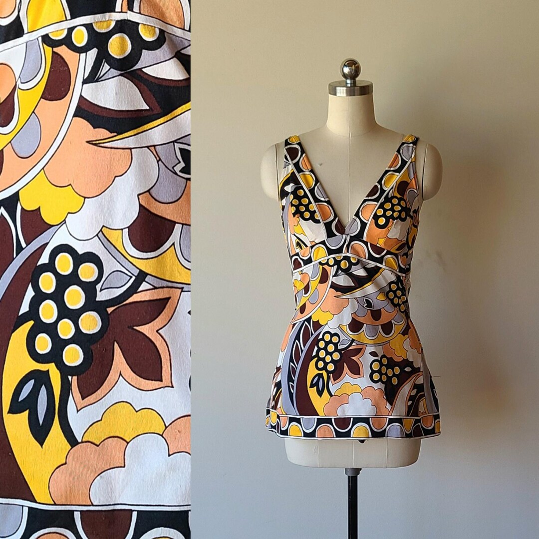 1960s Purple Psychedelic Print Swimsuit