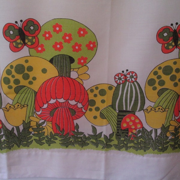 2 Pair 60's Cafe Curtains Mod Orange Psychedelic MUSHROOMS and Butterflies by Fashion Manor from JC Penny