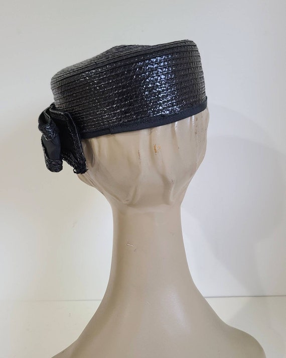 Vintage 50s Jack McConnell Navy blue Straw Pillbo… - image 6