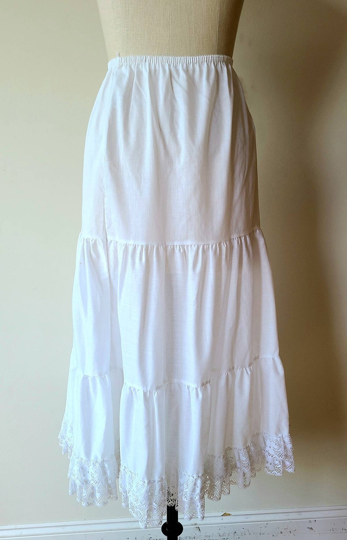 Vintage half slip/ cotton tiered ruffled lace trimmed slip/ | Etsy
