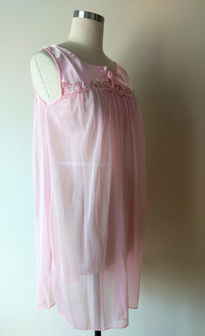 60s Gmc Gown/ Pink Chiffon Sheer Nighty /satin Trim With - Etsy