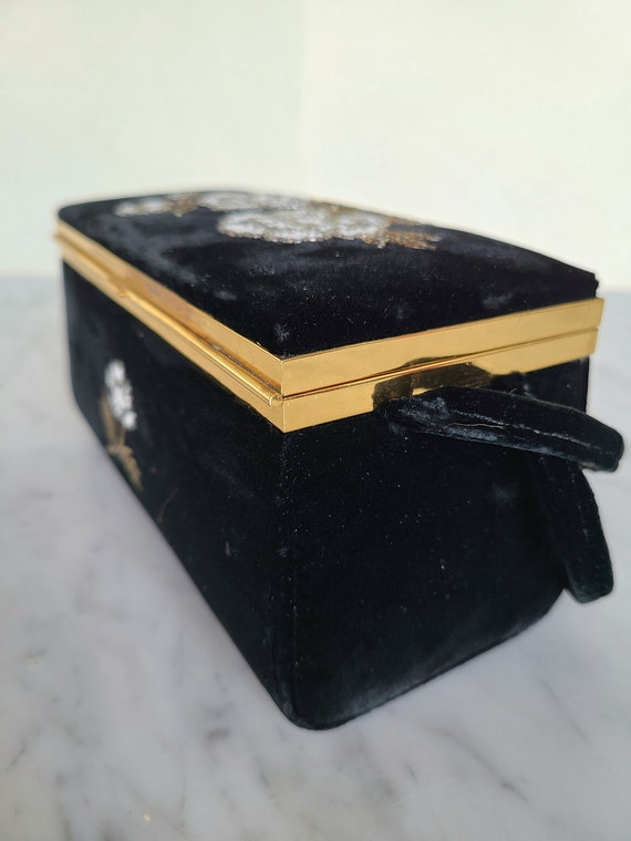 50's box purse / Japan Art Industries black velve… - image 6