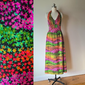 70's halter maxi dress / flower power halter dress / boho hippie halter dress / size extra small