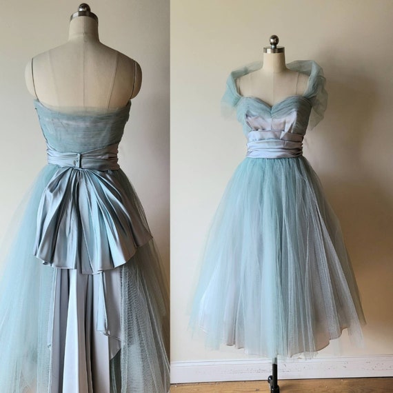 50's tulle dress / Will Steinman ice blue satin a