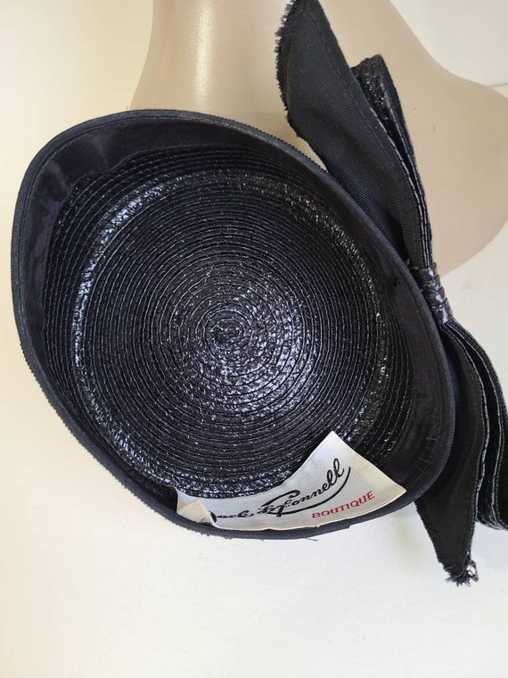 Vintage 50s Jack McConnell Navy blue Straw Pillbo… - image 9