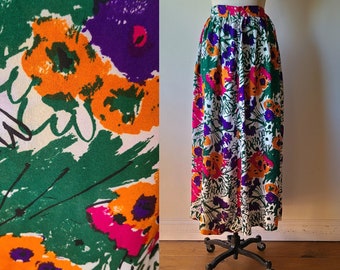 70's VERA maxi skirt / floral high waisted Maxi Skirt / whimsical watercolor floral / mod / vera neuman skirt / size XS