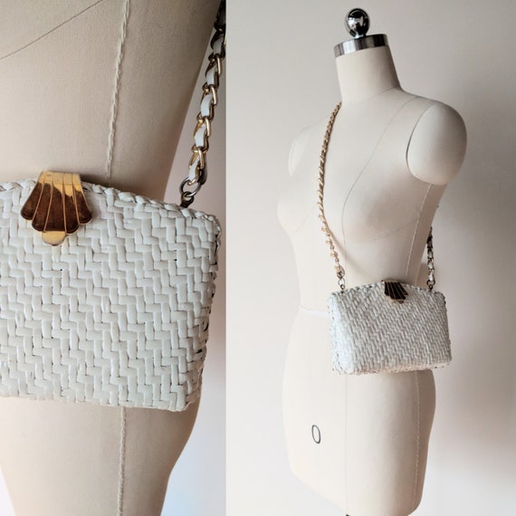 60's wicker purse / painted willow white shoulder