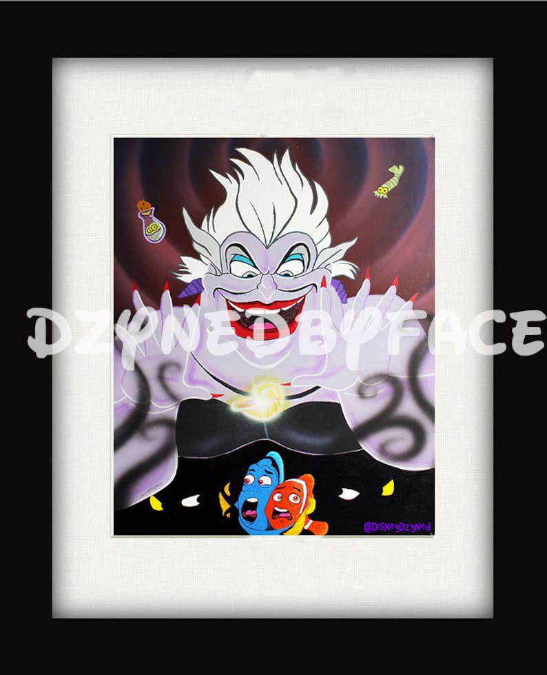 Disney Ursula Dory & Marlin Villain Painting Print Disney Etsy
