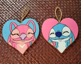 Stitch & Angel Hand Painted Christmas Ornament Set of 2 | Lilo and stitch movie | Disney |