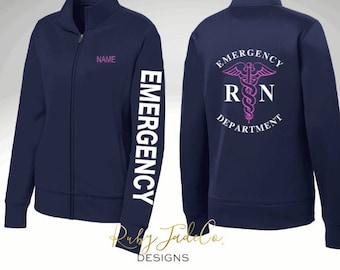 EMERGENCY RN | Hot Pink | Registered Nurse | Personalized Embroidery | Sport Nursing Jacket | Sport Jacket  | Performance Fleece | ER nurse
