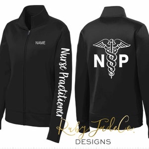 NP JACKET | Nurse Practitioner | cursive sleeve | Caduceus | Embroidery | Sport Nursing Jacket | Sport Jacket | Fleece | Performance Fleece