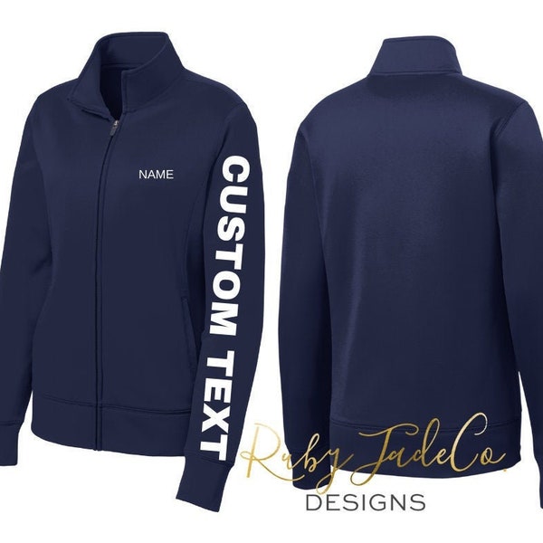 CUSTOM text sleeve | Personalized Embroidery | Sport Nursing Jacket | Performance Fleece | No Back image