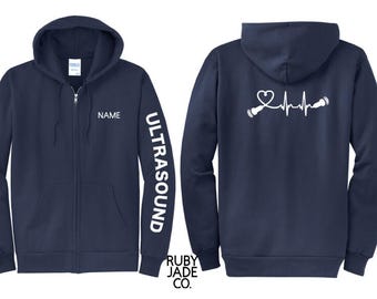 Ultrasound Personalized Embroidered, Ultrasound Technician, Sonographer, Baby Scan, Tomography, Hoodie with zipper, pockets sweatshirt