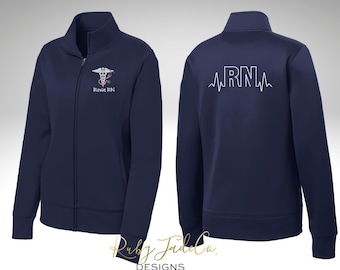 Personalized RN Jacket, Embroidered Healthcare Full-Zip - Custom Sleeve, Caduceus Stethoscope Chest image