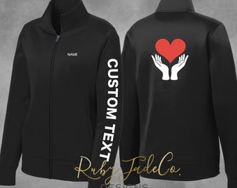 Caregiver, Health Aide, Healing Hands, Rehab Department, Custom Personalized, Embroidered Sweatshirts Zipper, Hoodie Pockets