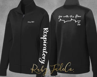 Go with the flow, Respiratory Therapist, RT Life, Respiratory Department, Custom Personalized, Embroidered Sweatshirts Zipper,Hoodie Pockets