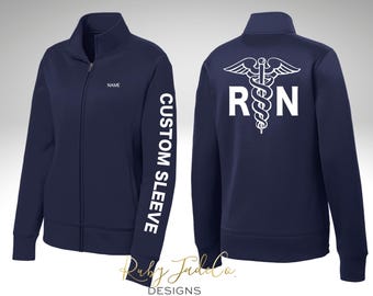Personalized Registered Nurse Jacket: Embroidered Healthcare Full-Zip - Custom Sleeve Text