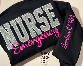 CUSTOM Personalized Embroidered | Glitter Text | ER Department  | Radiology | Crewneck | Sweatshirt | Pullover | Medical gifts | Healthcare