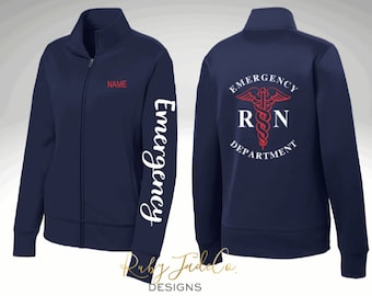 EMERGENCY RN | Turquoise | Registered Nurse | Personalized Embroidery | Sport Nursing Jacket | Sport Jacket  | Performance Fleece | ER nurse