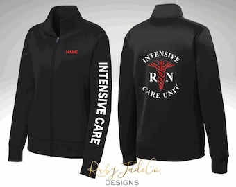 RN ICU | Intensive Care Registered Nurse | CRNA | Healthcare | Caduceus | personalized Embroidery | Sport Nursing Jacket | RubyJadeCo