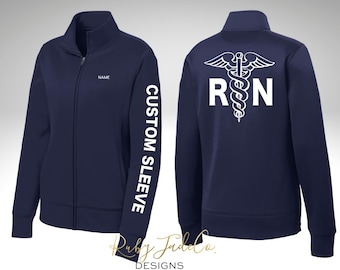 RN JACKET, Registered Nurse Caduceus, Personalized Embroidery, Sport Nursing Full Zip Jacket, Sweatshirt with zipper, Custom Hoodie