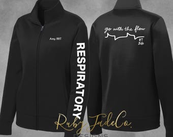Go with the flow, Respiratory Therapist, RT Life, Respiratory Department, Custom Personalized, Embroidered Sweatshirts Zipper,Hoodie Pockets
