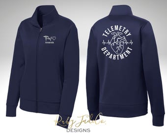 Telemetry Department Nursing Jacket, Personalized Embroidered Healthcare Full-Zip, Hoodie, Track, Pocket sweatshirt, jacket zipper