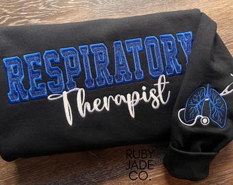Respiratory Therapist sparkly Glitter Embroidered, Lungs on sleeve, gift for Respiratory Department, Pulmonary, Crewneck, Sweatshirt