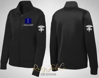 Personalized EMT Fleece Jacket: Embroidered Star of Life, EMS Caduceus