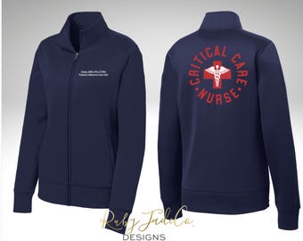 Personalized Critical Care Nurse ICU Jacket, PICU Embroidered Healthcare Full-Zip, Intensive Unit, CCRN, Trauma, Emergency
