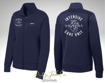 Intensive Care Unit Nursing Jacket, Personalized Embroidered Healthcare Full-Zip, Hoodie, Track, Pocket sweatshirt, jacket zipper, ICU Nurse