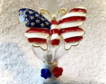 USA Butterfly Bubble Light - Butterfly Bubble Lamp - USA Butterfly Nightlight  and Pinwheel - July 4th Flag Lamp - July 4th Crafted Gift