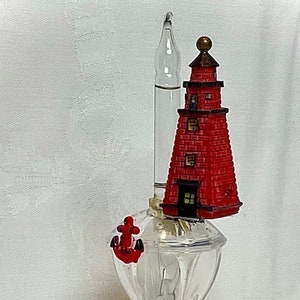 Lighthouse Bubble Light & Anchor Trim - Coastal Theme Bubble Lamp - Nautical Night Light - Hand Crafted Lamp with  Red Brick Lighthouse
