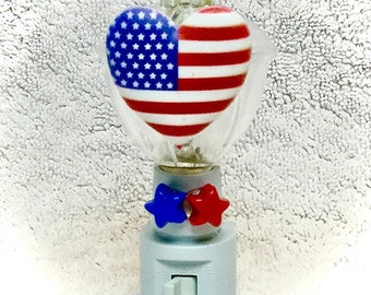 4th of July Bubble Light - USA Bubble Lamp - USA Pride - Patriotic Night Light - Stars and Stripes Heart Flag Light