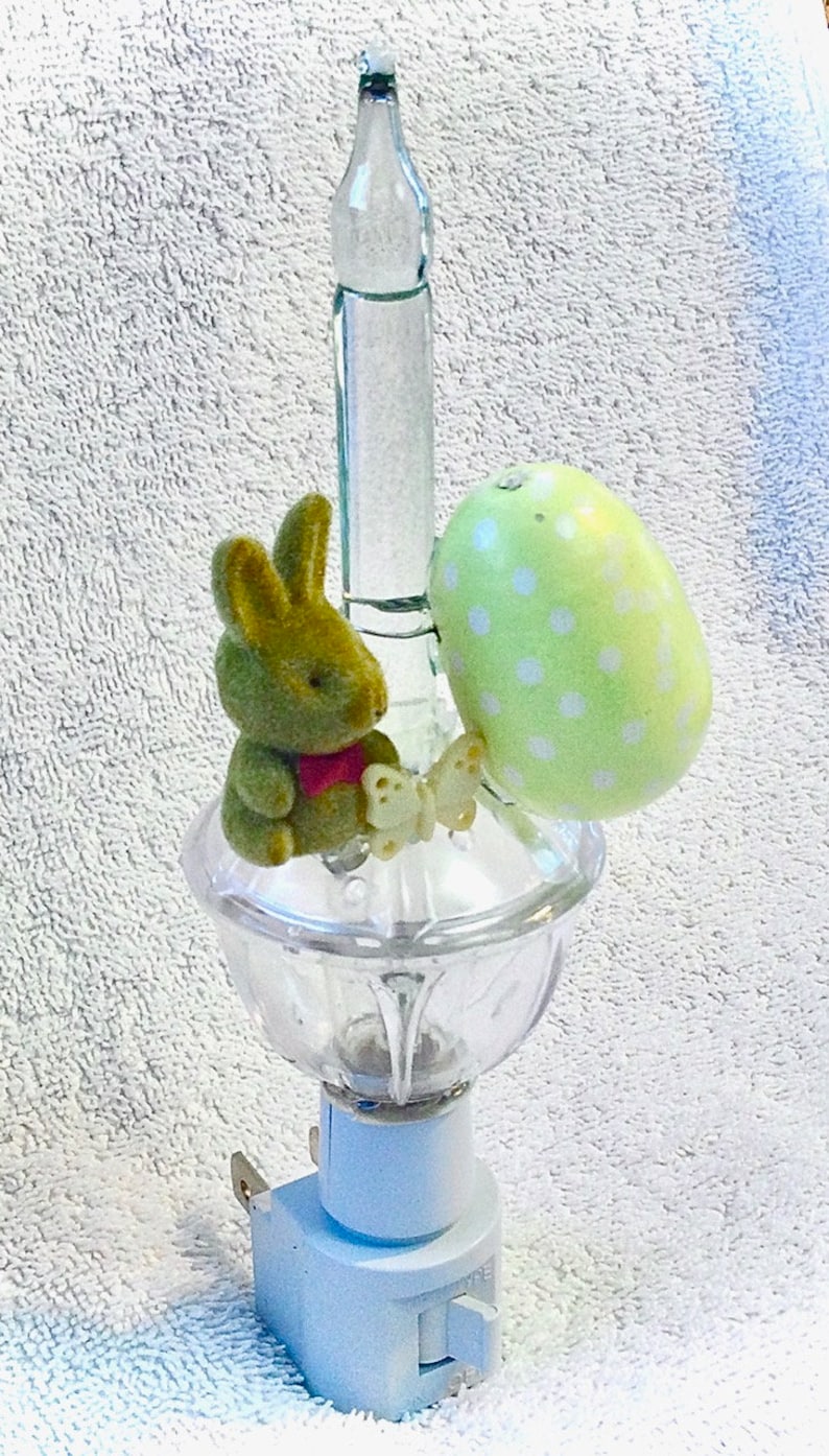 Brown Fuzzy Easter Bunny Bubble Light with Pale Yellow Painted Egg /& Butterfly Bunny Bubble Lamp Spring Easter Gift Crafted Night Light