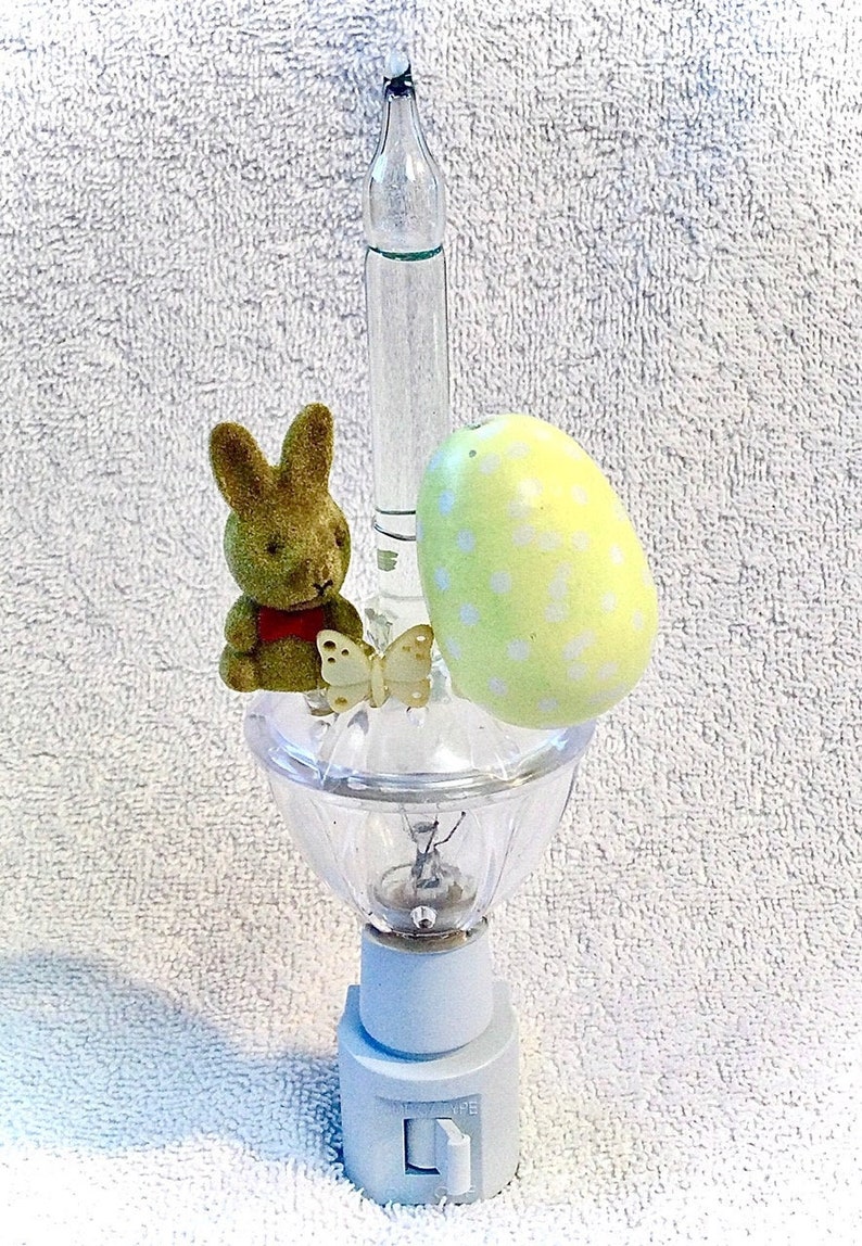 Brown Fuzzy Easter Bunny Bubble Light with Pale Yellow Painted Egg /& Butterfly Bunny Bubble Lamp Spring Easter Gift Crafted Night Light