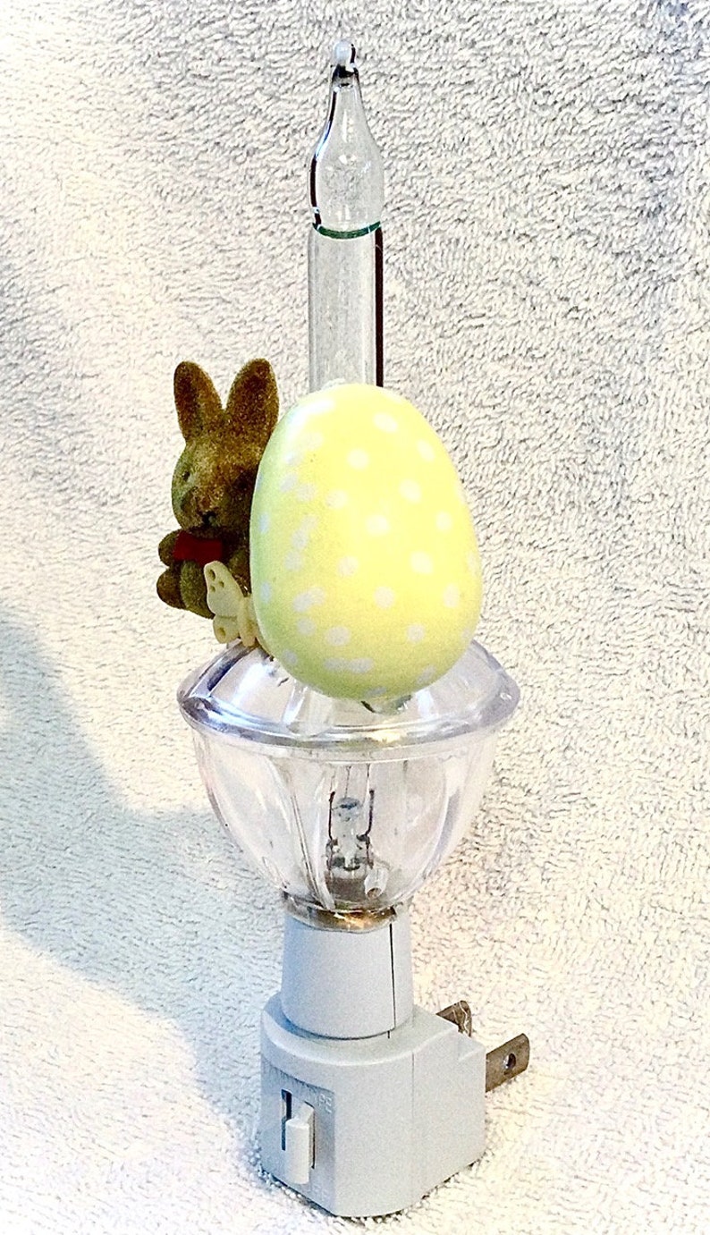 Brown Fuzzy Easter Bunny Bubble Light with Pale Yellow Painted Egg /& Butterfly Bunny Bubble Lamp Spring Easter Gift Crafted Night Light