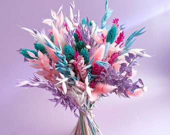 Mermaid Wedding Bouquet, Dried Flower Bridal and Bridesmaid Bouquet, Pink, Purple & Turquoise Pastel Bouquet, Little Mermaid Flowers