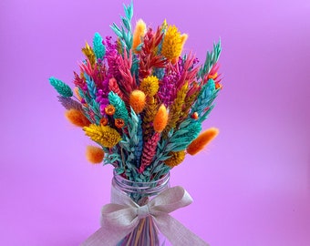 Bright Rainbow Mason Jar Dried Flower Bouquets - Bright and Vibrant Gift for Mother's Day