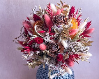 Winter Spice Winter themed Natural Dried Flower Wedding Bouquet and Accessories with Cones- Bridal Bouquet, Buttonholes ect