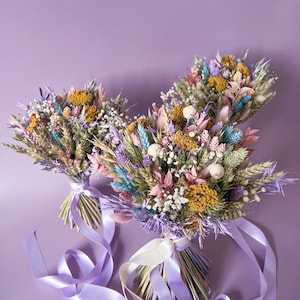 Pastel Rainbow Wedding Bouquet, PastelDried Flower Bridal and Bridesmaid Bouquet, Colourful Floral Arrangement, Flower Wedding Accessories