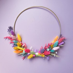 Cerchio per torta nuziale arcobaleno, decorazione per torta con fiori secchi per matrimoni boho stravaganti, fiori colorati per torta nuziale, ghirlanda di fiori per torta - Oro