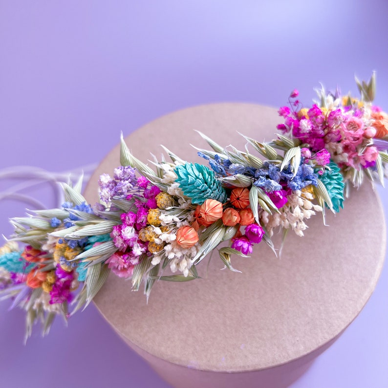 Wildflower Festival themed Wedding Dried Flower Crown for Brides & Bridesmaids and Flower Girl, Whimsical Wedding Hair Crown image 5