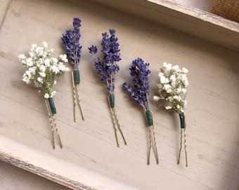 Lavender and Gypsophila Wedding Dried Flower Hair Pins
